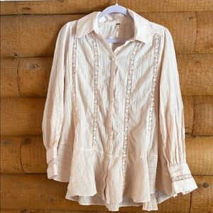 Free People Light Pink Lace detail Button-Up Blouse - Women's Top